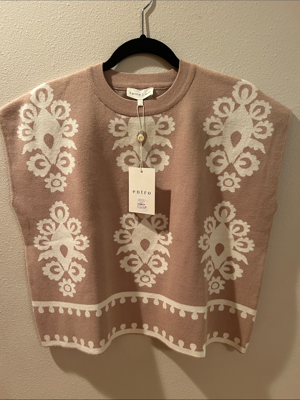 entro tan and Cream Floral Pattern Crewneck Sweater